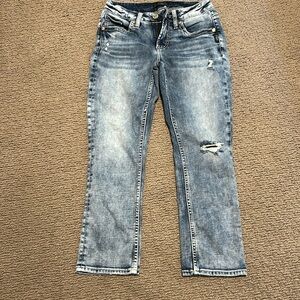 Silver Elyse cropped Distressed Blue Jeans